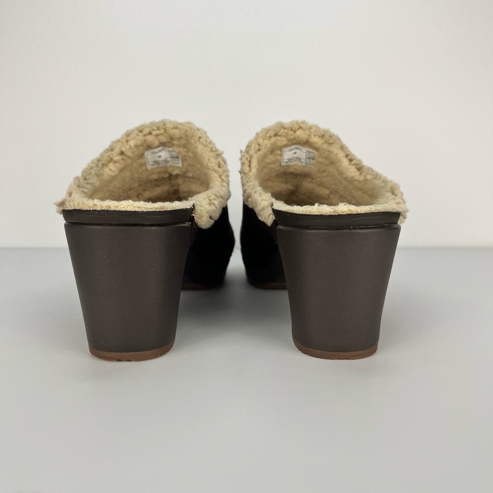 CROCS Sarah Leather Clogs Shearling Lined Mules Brown Shoes Womens Size 8 - Picture 11 of 12